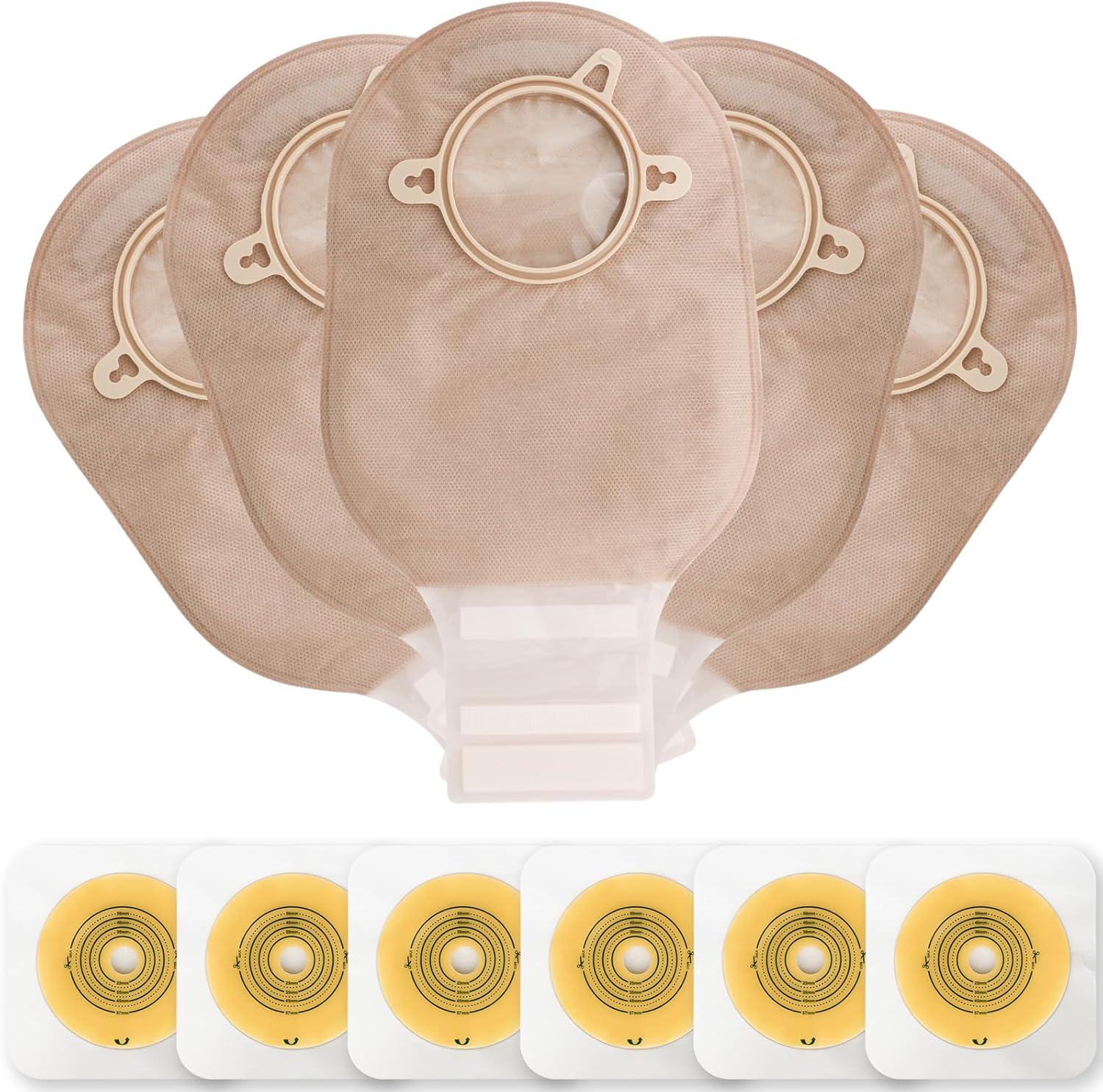 VLOOKUP two piece drainable colostomy bags set front view showing pouches and barriers