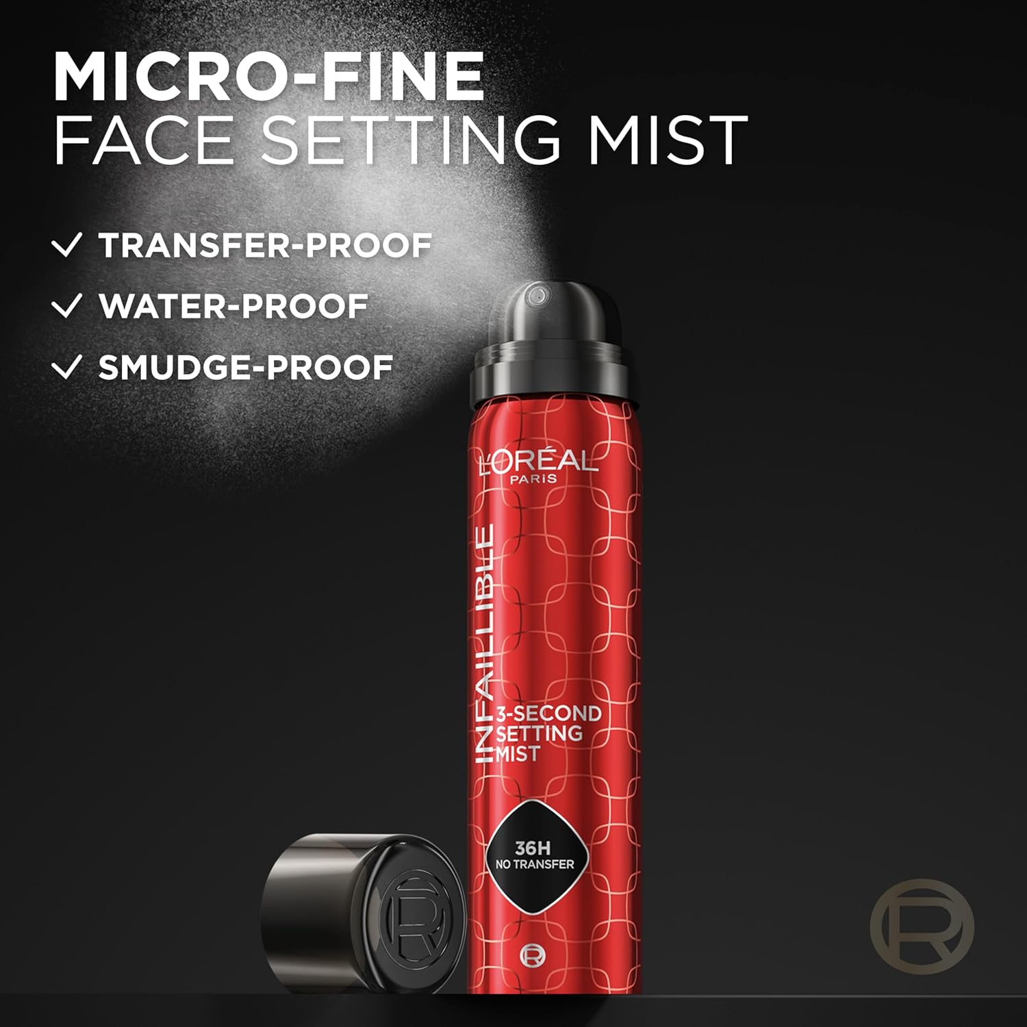 Microfine micro-diffusion mist application technique for L'Oreal Infallible face spray
