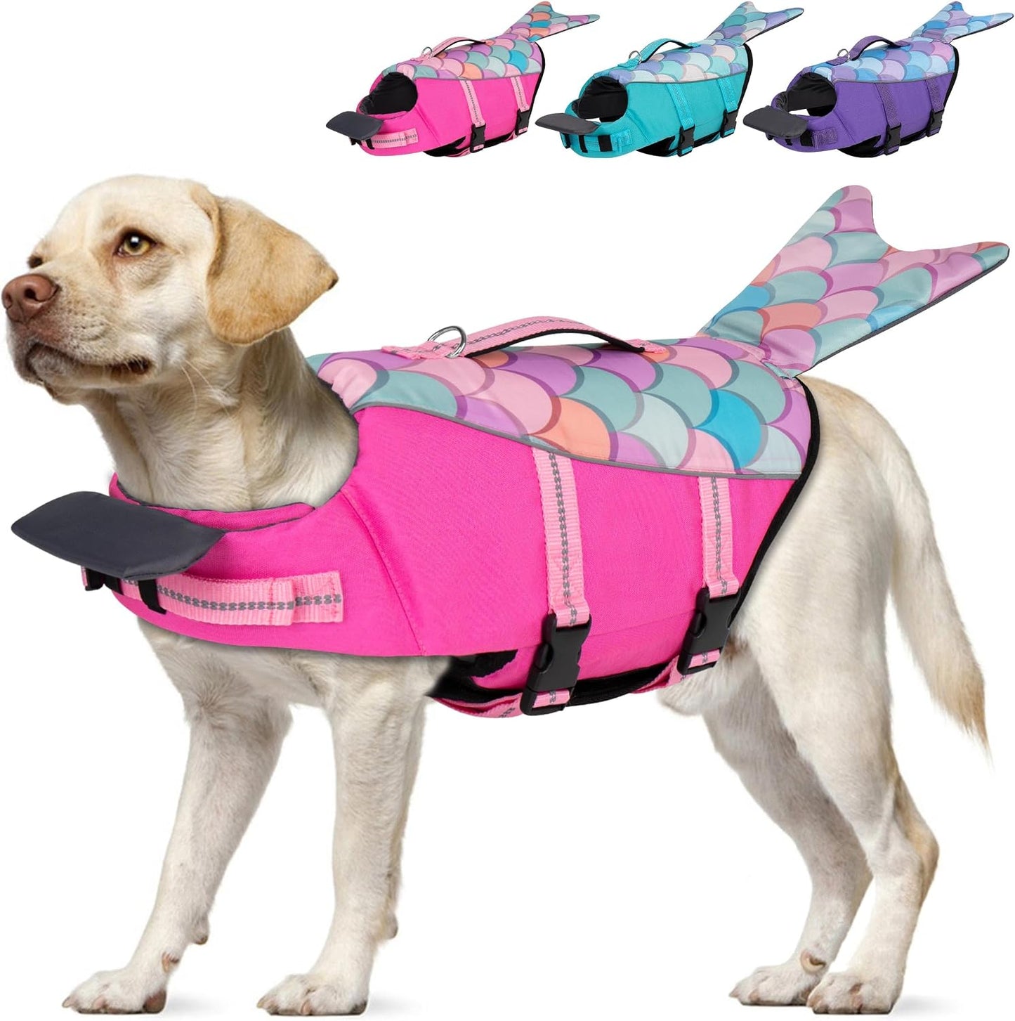 cyeollo Dog Life Jacket Mermaid Dog Safety Vest with Rescue Handle Refletive Strip Small Dogs Life Vests for Swimming Boating, Pink S - Image 13