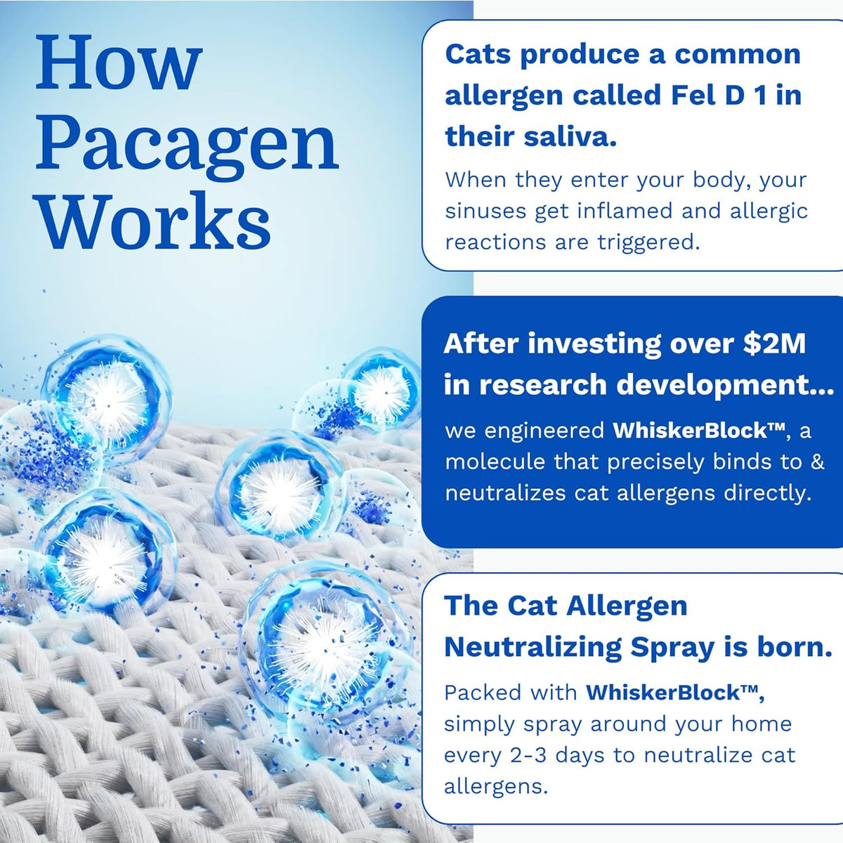 Pacagen allergen neutralizing powder packet showing full ingredients list.
