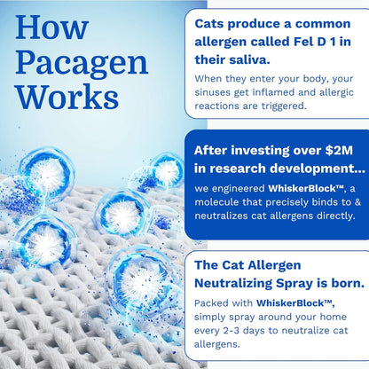 Pacagen allergen neutralizing powder packet showing full ingredients list.