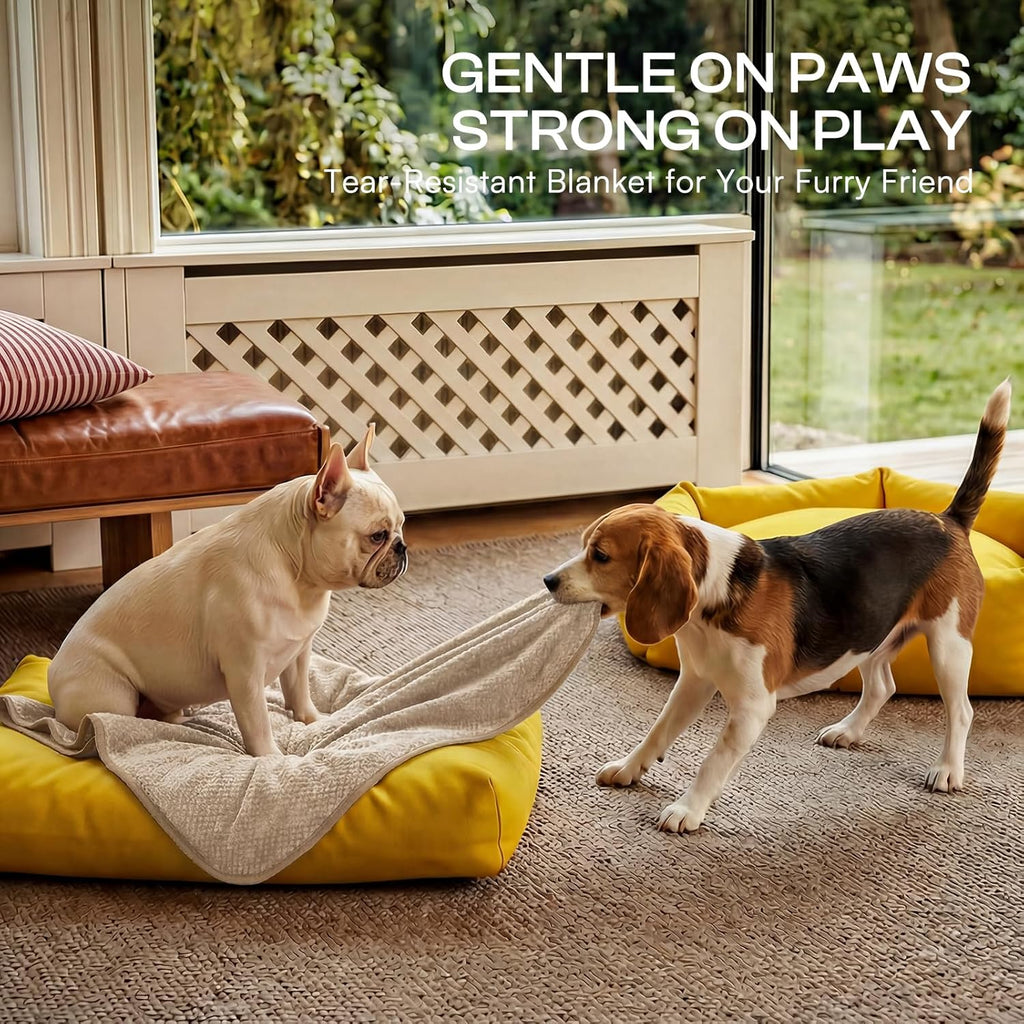 Ultra soft calming throw for large dogs showcasing the leakproof backing.