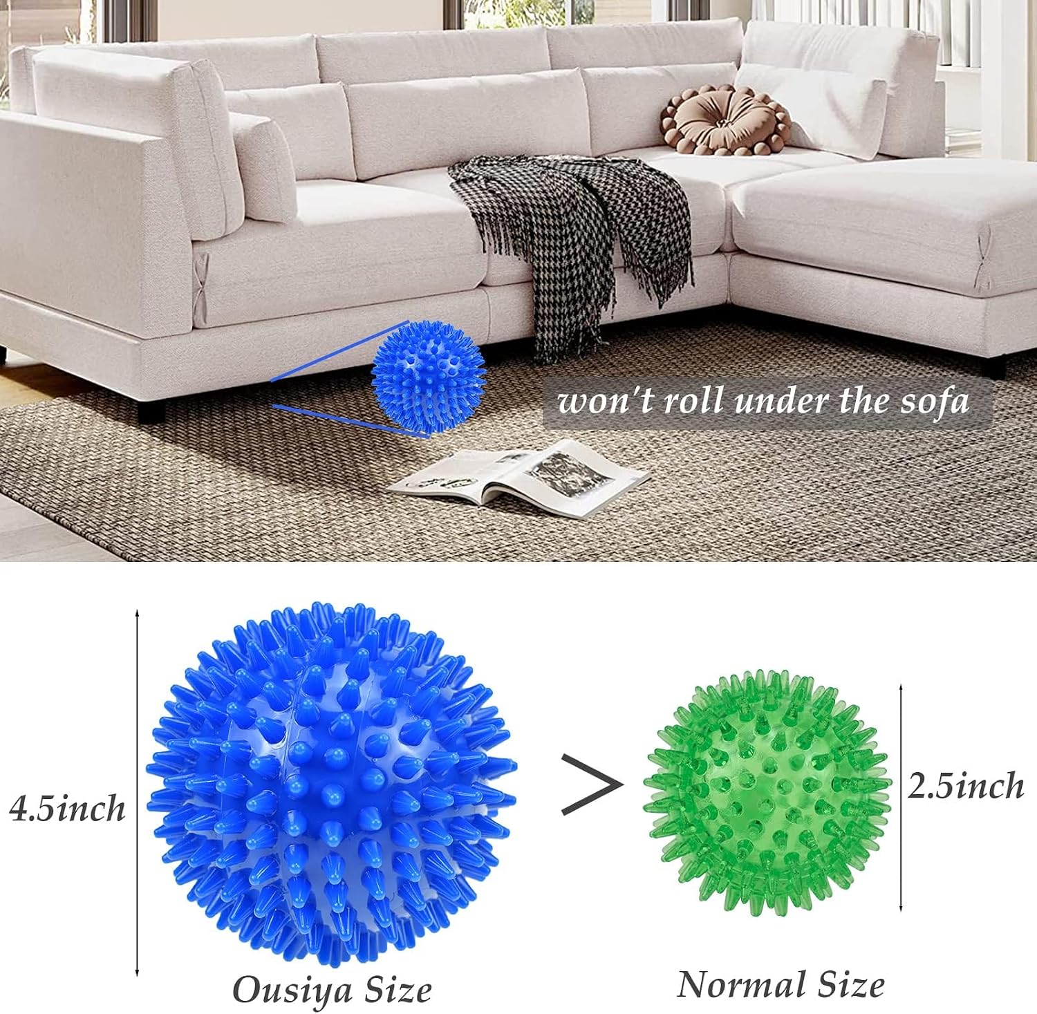 Large 4.5 inch rubber dog ball with squeaker mechanism