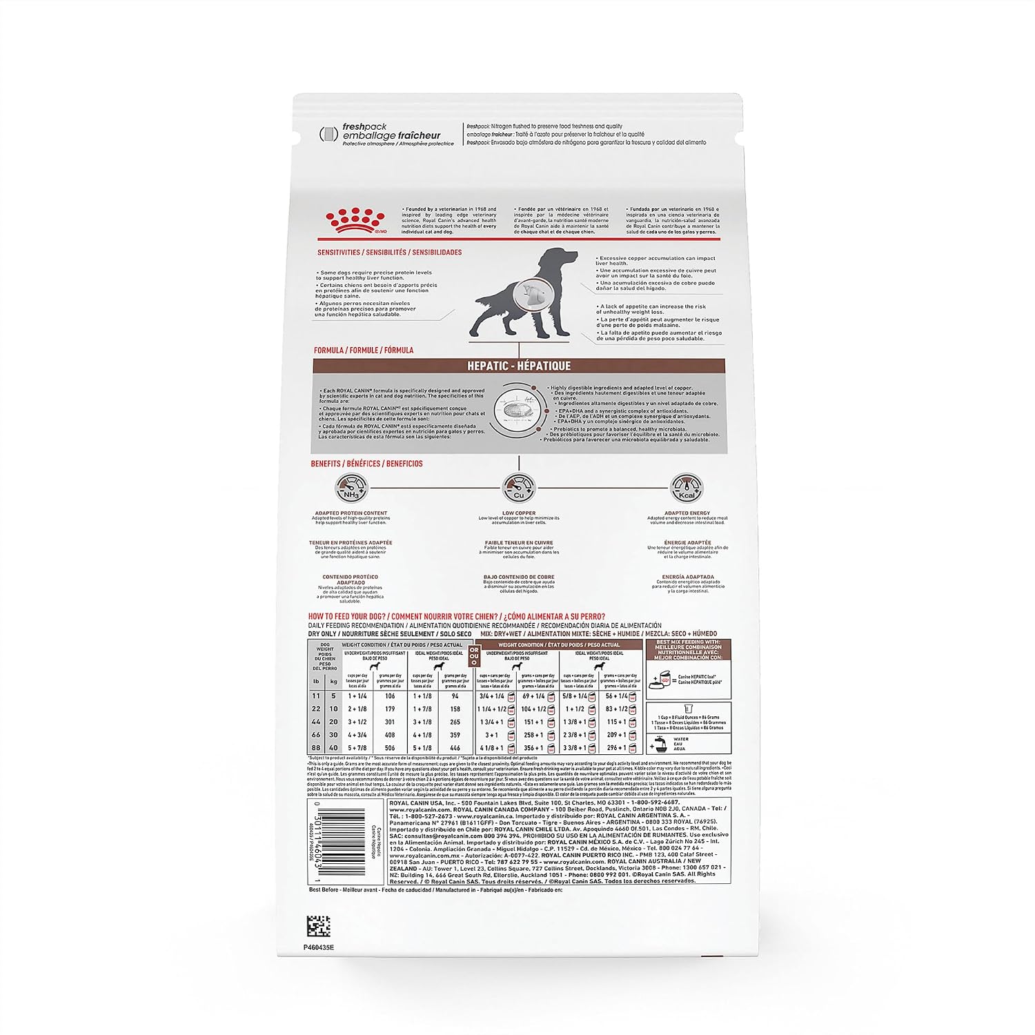 Royal Canin liver support formula dry kibble packaging for adult dogs