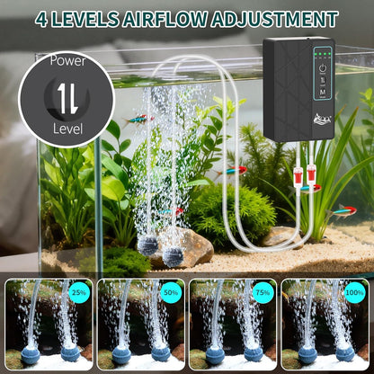 AQQA silent oxygen pump demonstrating dual-hole air outlet