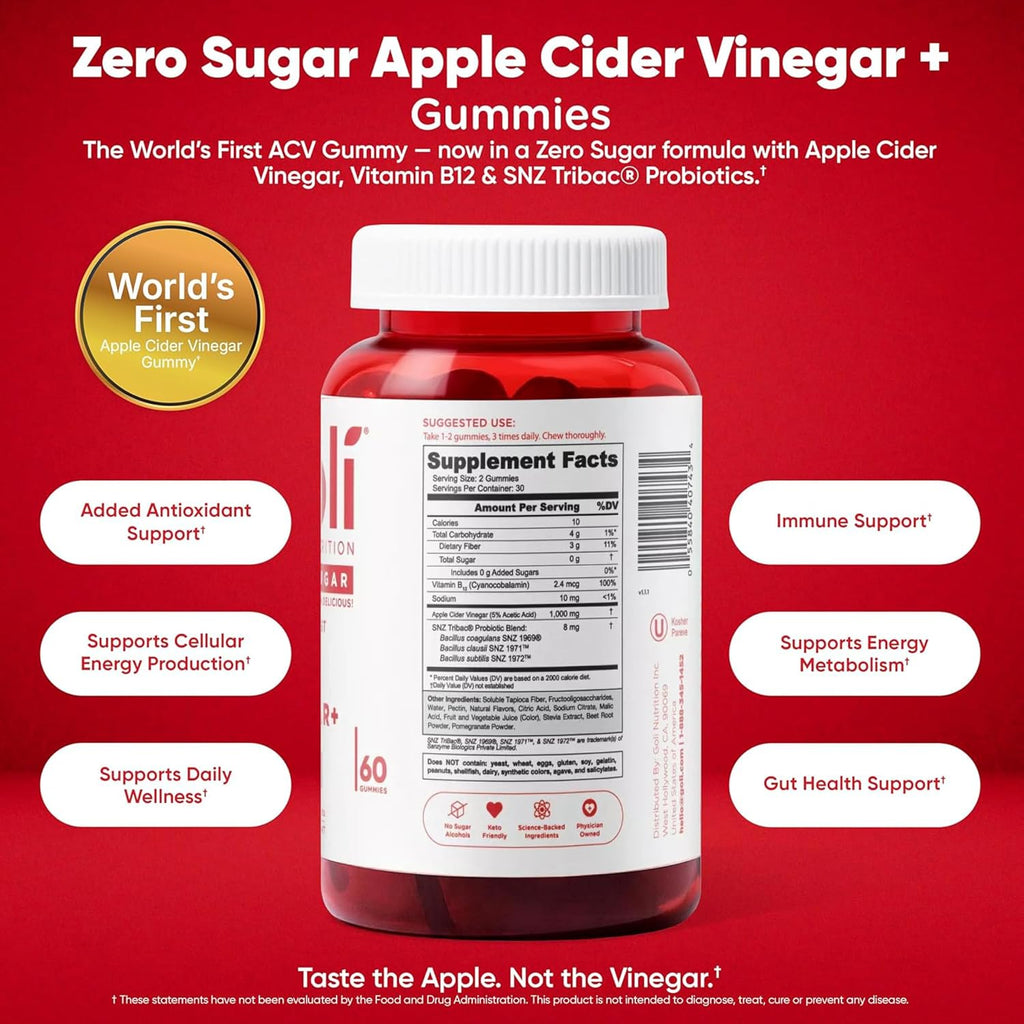 Goli Zero Sugar Apple Cider Vinegar gummies bottle close-up