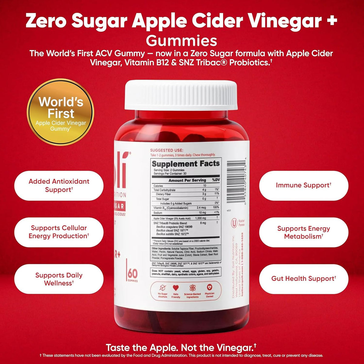 Goli Zero Sugar Apple Cider Vinegar gummies bottle close-up