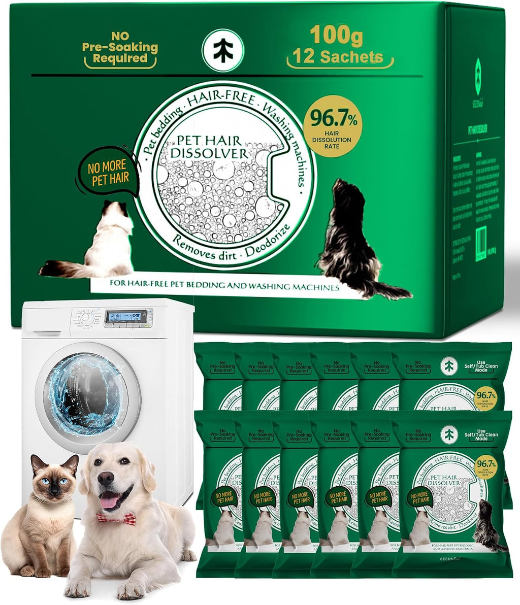 SEMECH by Seedshub Pet Hair Dissolver for Washing Machine Cleaner-2 Sachets, 96.7% Hair Dissolution, Dog Cat Hair | Stain | Odor Remover for Laundry, HE/Top/Front-Load Compatible, Septic Safe - Image 9