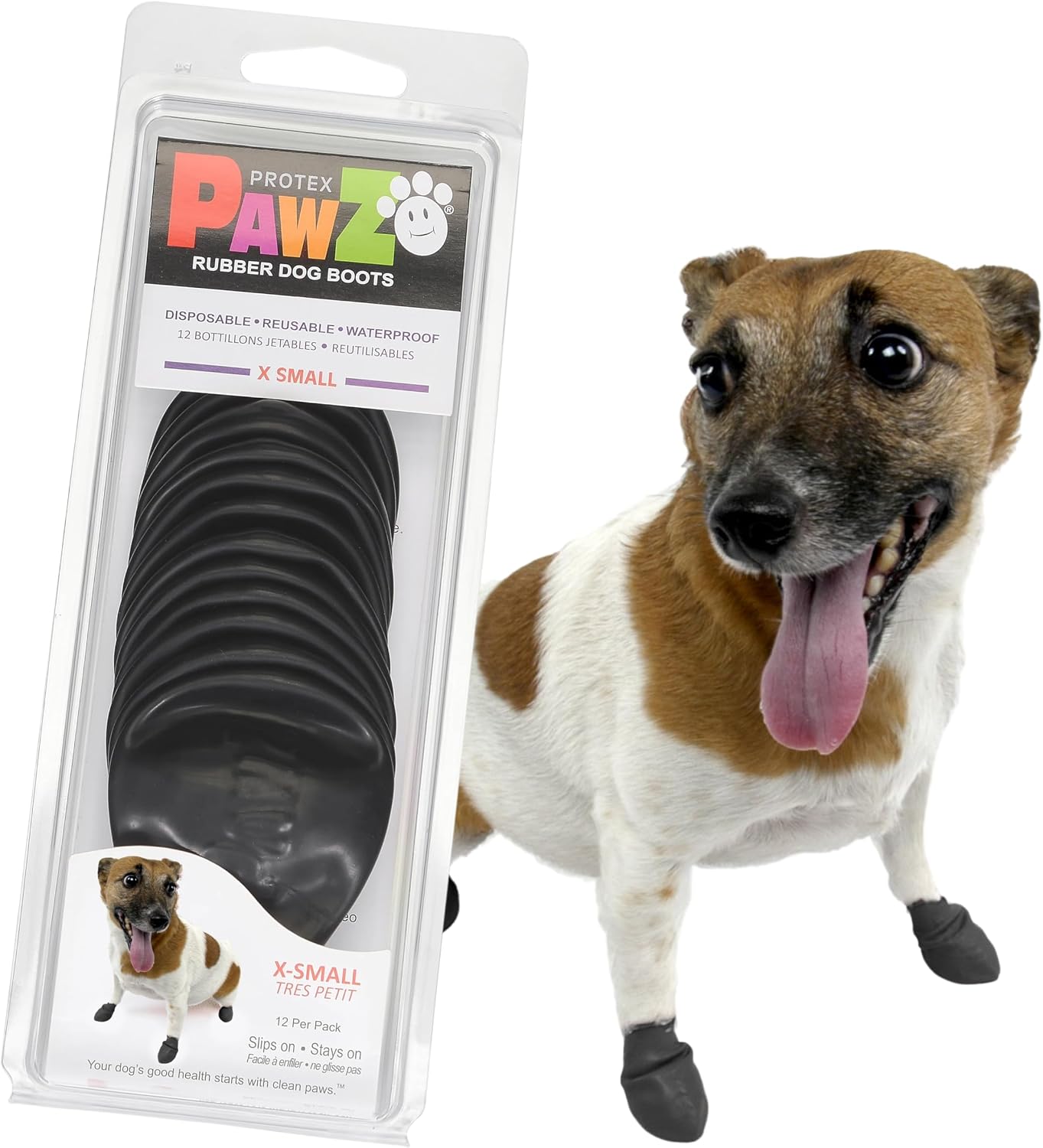 PawZ Rubber Dog Boots for Small Paws - All-Weather Waterproof Dog Shoes, Anti-Slip Traction for Rain, Snow, Mud & Hot Pavement - Pull-On Dog Booties, Black - Small (2"-2.5") - Pack of 12 - Image 11