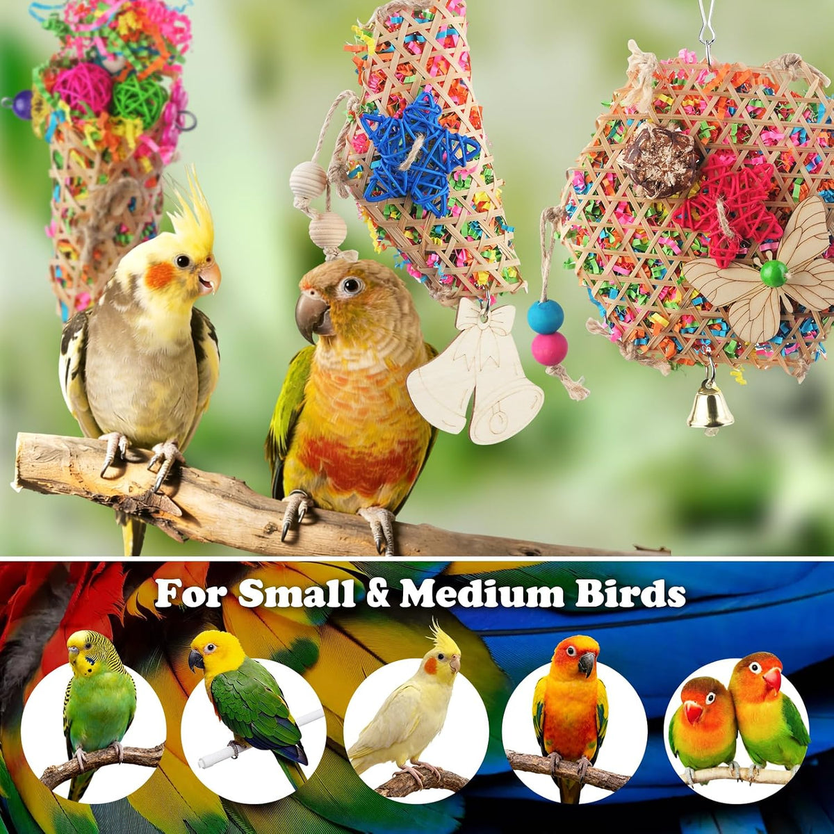 Matutinus toy suitable for cockatiels and budgies displayed clearly