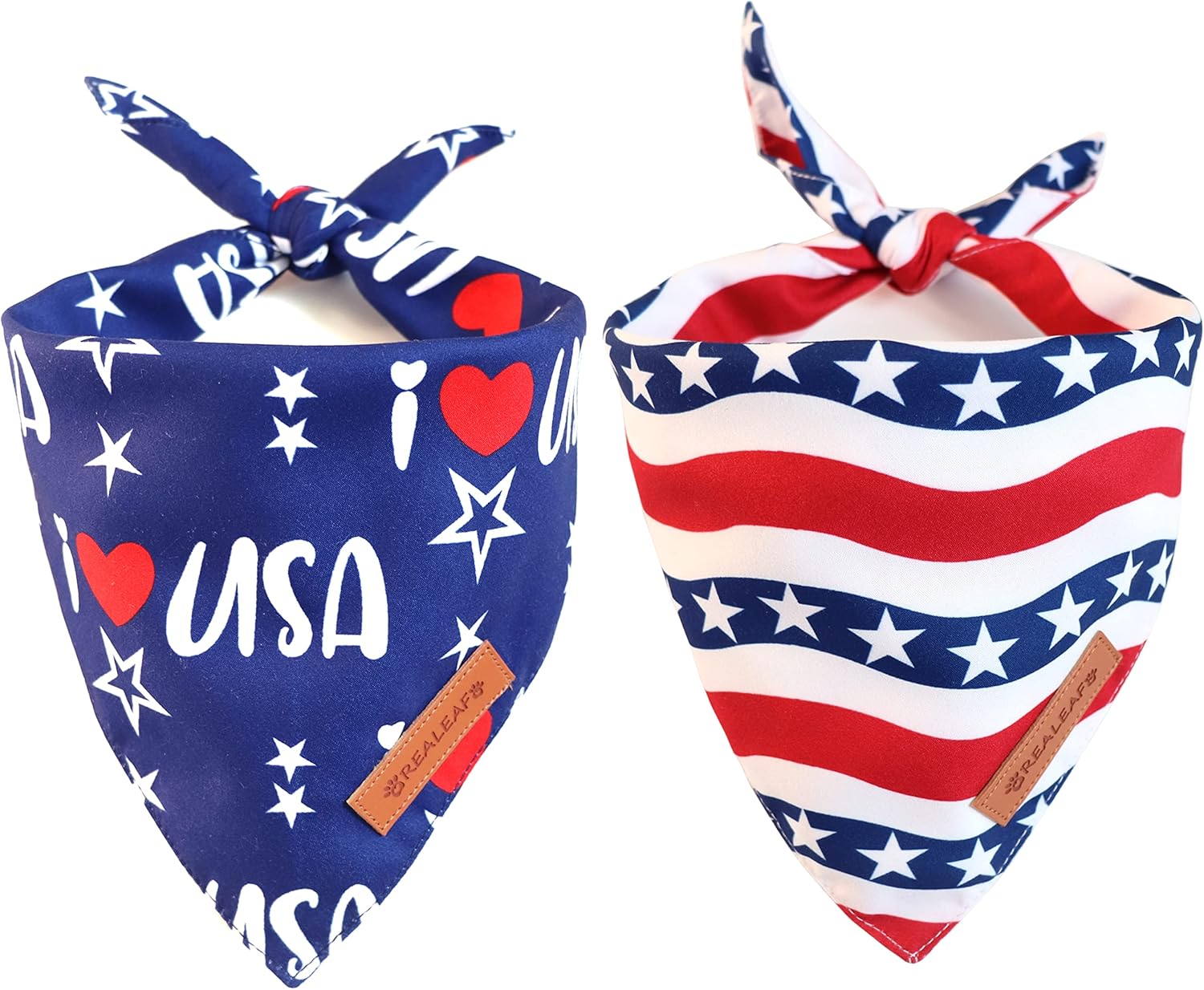 Realeaf 4th of July Dog Bandanas front view showcasing the vibrant American flag design on a large breed dog.
