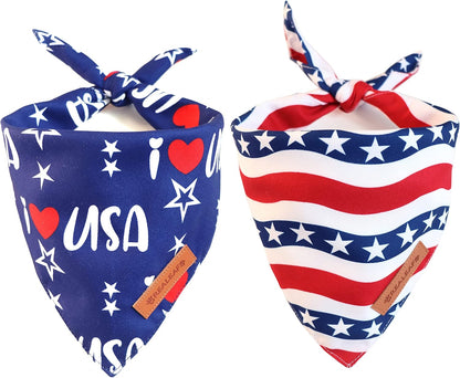 Realeaf 4th of July Dog Bandanas front view showcasing the vibrant American flag design on a large breed dog.