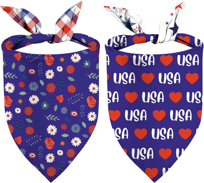 Patriotic Dog Bandanas, Reversible Dual-Layer 2 Pack, Let Freedom Ring Independence Day Square Dog Kerchief, American Flag 4th of July Pet Scarf Dogs Gifts (01) - Image 10