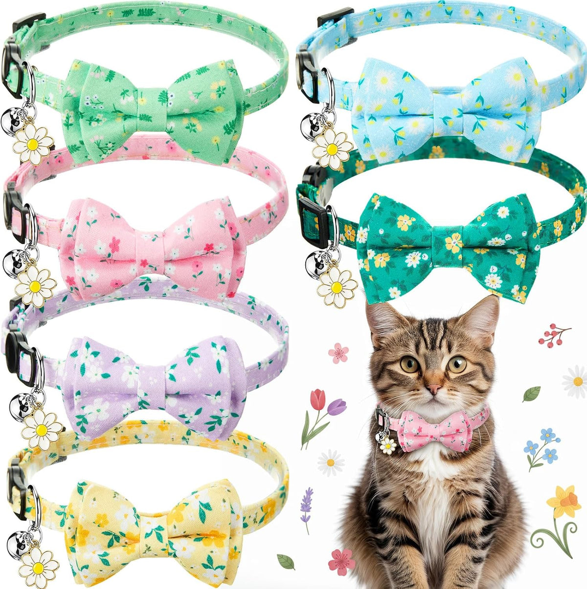 Hsei 6 Pcs 4th of July Cat Bow Collars Pariotic 250th Anniversary Kitten Breakaway with Tie Bell USA Star Red Blue White Adjustable Bowtie for Funny Boy Girl Cats Small Dog Bowtie American Gifts - Image 11