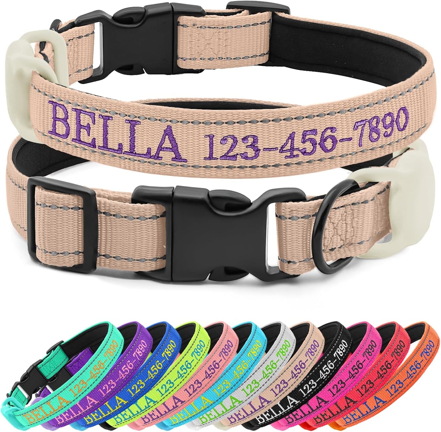 Personalized Dog Collar with Embroidered Name and Phone, Nylon Collar for Dog with Silicone Holder for AirTag, Neoprene Lining, Plastic Quick-Release Buckle (Pink) - Image 12