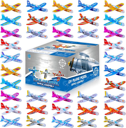 Lucky Guess Foam Gliders Planes Toys front view showcasing various colorful assembled airplane models.