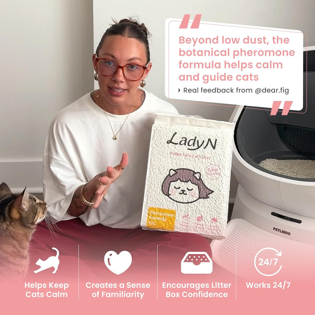 Dust-free and low-tracking pea husk cat litter by Lady N.