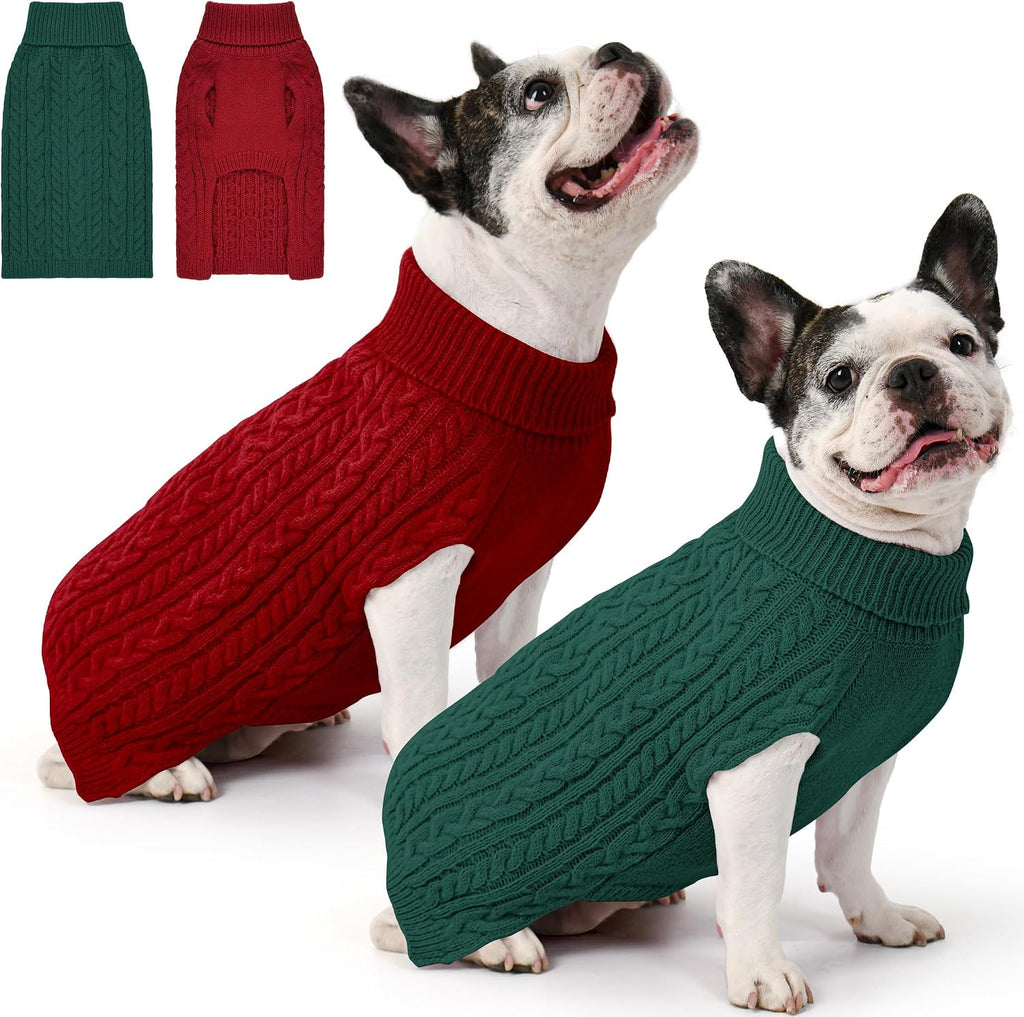 Dog Sweater 2 Pack for Small Dogs, Size S, Pink & Purple | Stretchy cable knit turtleneck, machine washable, high belly cut, comfy winter fit for Chihuahua, Maltese - Image 13