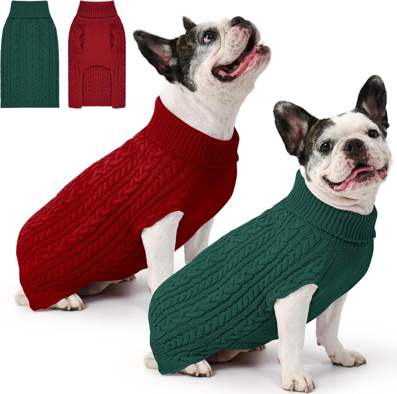 Dog Sweater 2 Pack for Small Dogs, Size S, Pink & Purple | Stretchy cable knit turtleneck, machine washable, high belly cut, comfy winter fit for Chihuahua, Maltese - Image 13