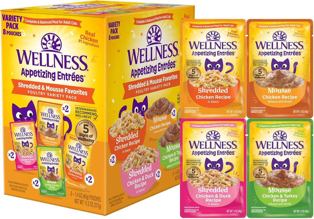 Wellness Appetizing Entres Mousse Adult Wet Cat Food, Natural, Protein Rich, Grain Free, Chicken Recipe, 1.4 oz, Pack of 8 Pouches - Image 13