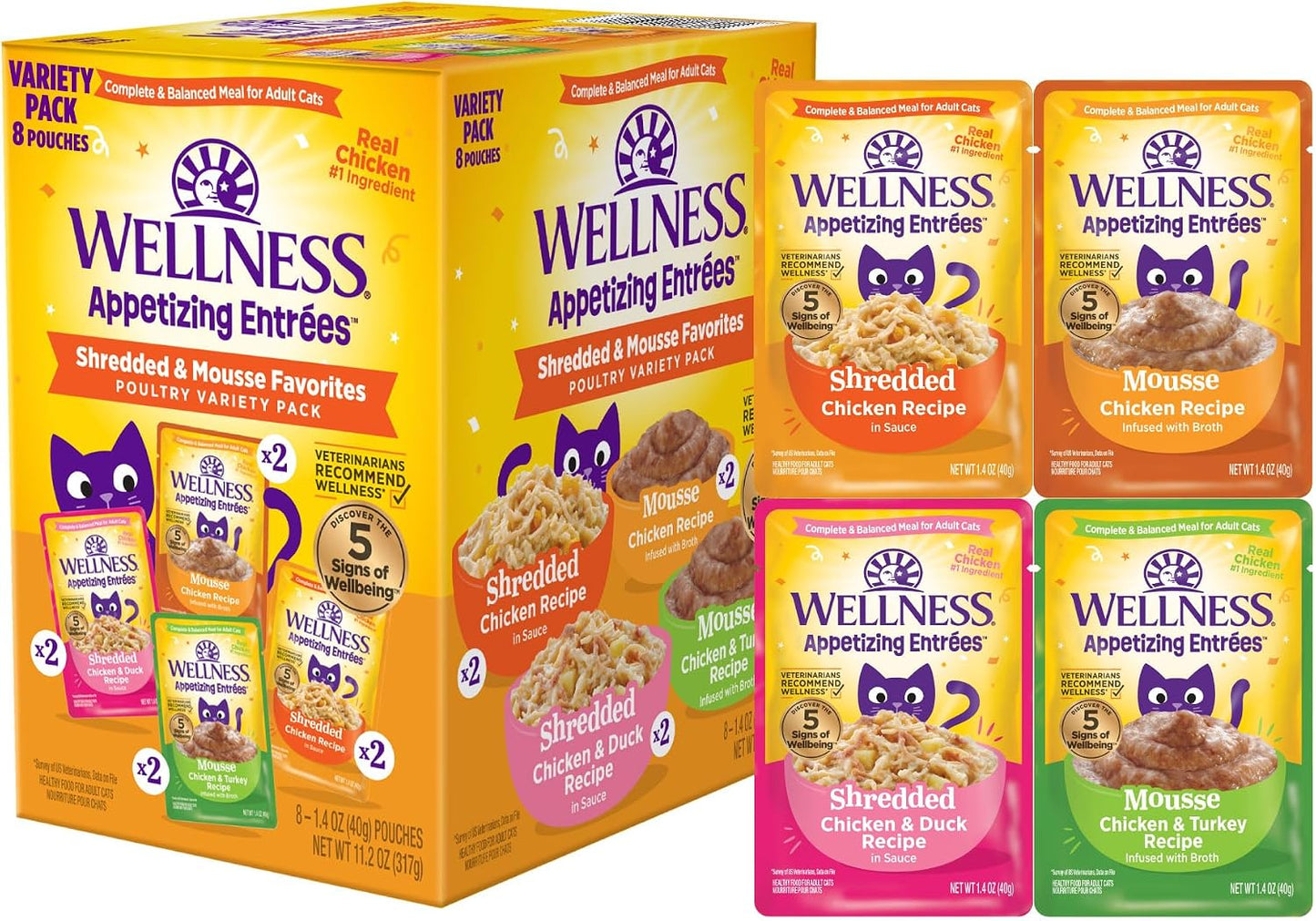 Wellness Appetizing Entres Mousse Adult Wet Cat Food, Natural, Protein Rich, Grain Free, Chicken Recipe, 1.4 oz, Pack of 8 Pouches - Image 13