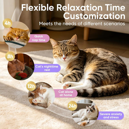 Cat anxiety diffuser plug in showing smart timer buttons and ninety degree rotation