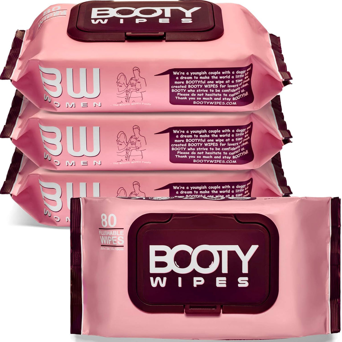 BOOTY WIPES brand feminine flushable wipes front packaging 320 count
