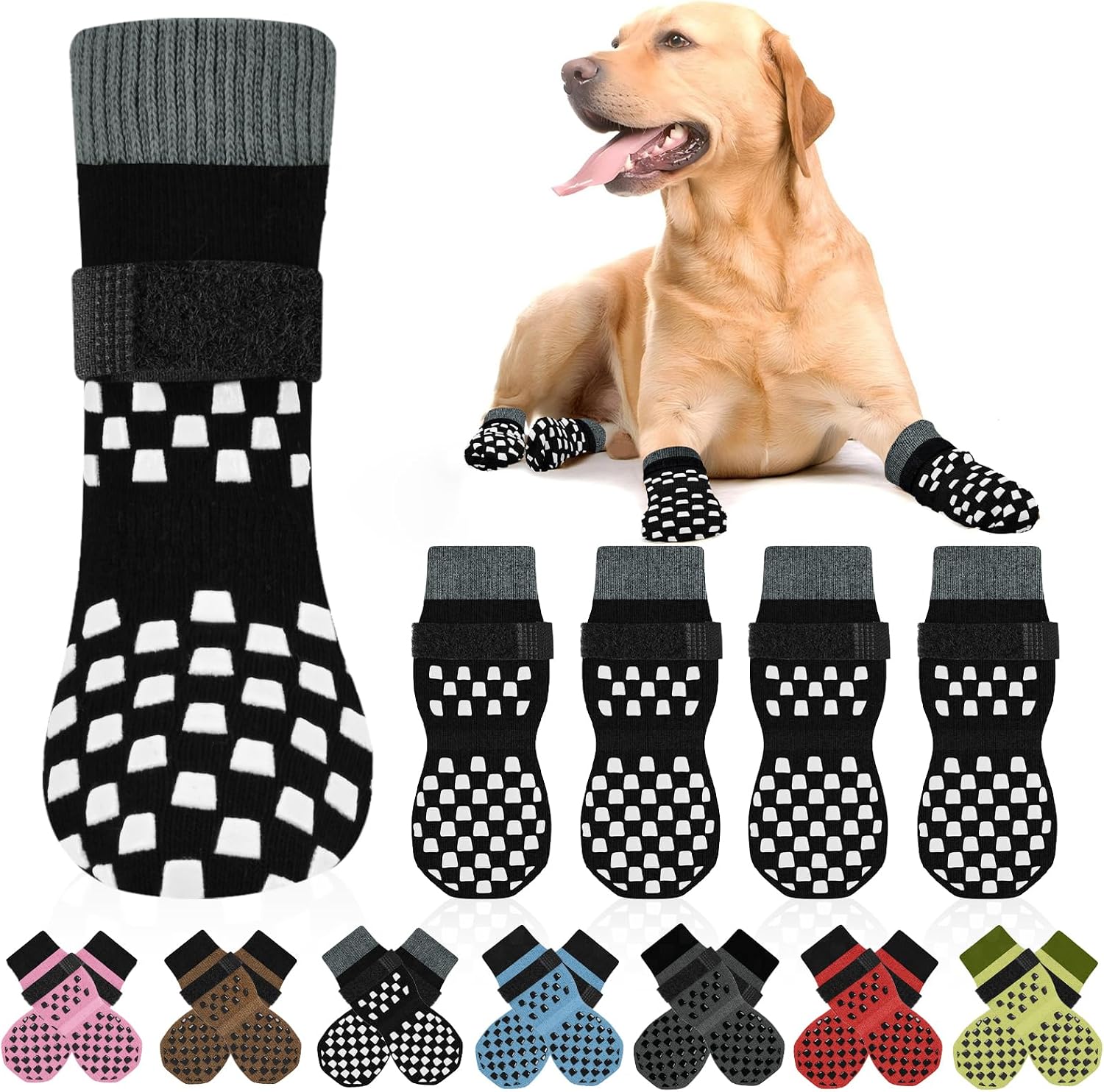 Anti Slip Dog Socks to Prevent Licking Paws, Dog Shoes for Hot/Cold Pavement, Dog Boots on Hardwood Floors, Traction Control Dog Booties & Paw Protectors for Small Medium Large Senior Dogs - Image 12