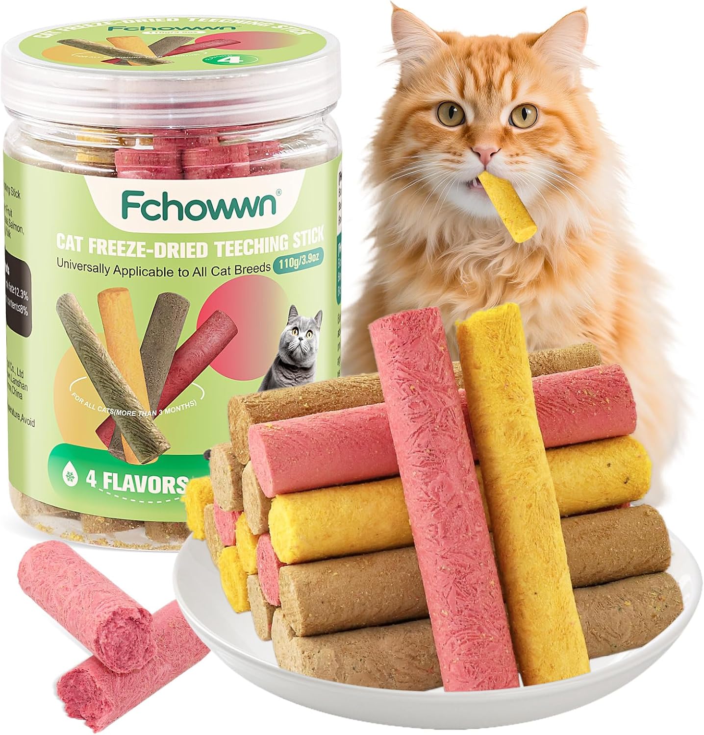 Fchowwn freeze dried cat chew sticks front view jar