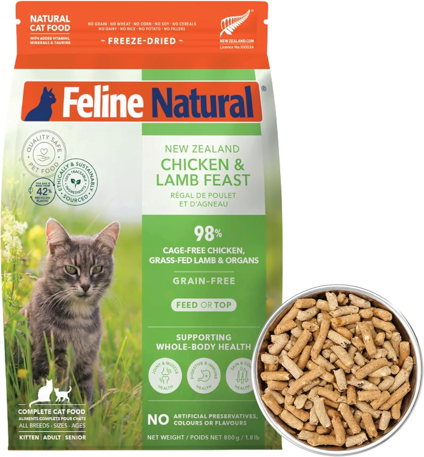 Feline Natural High Protein Dry Cat Food, Freeze-Dried Diet with 98% Meat, Organs & Seafood, No Peas, Grains, or Artificial Additives, Made in New Zealand, Chicken & Lamb, 11oz - Image 13