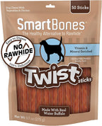 SmartBones bulk pack of fifty twist sticks for small and medium dogs.
