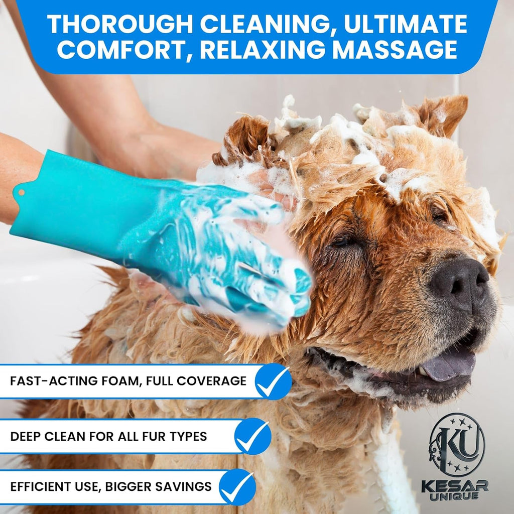 Detailed view of silicone bath scrubber for thick fur