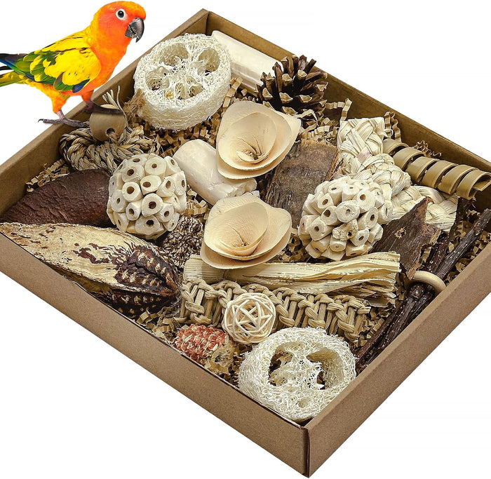 Natural Bird Toy Foraging Parrot Shredding Toys Box Conure Chewing Toys for Cockatiel Lovebird Parakeet Budgie Small-Medium Birds (Nature Color) - Image 1