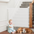 PRObebi Retractable Baby and Dog Gate white front view installed in hallway