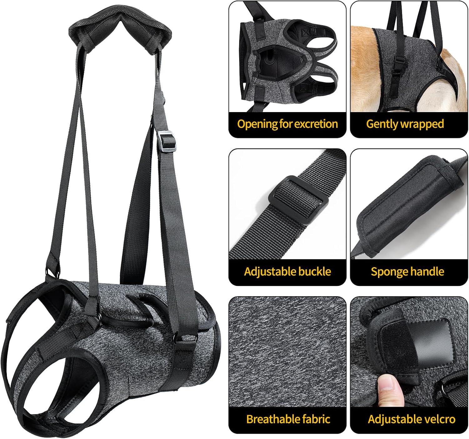 Heywean large dog rehabilitation harness showing rear leg openings