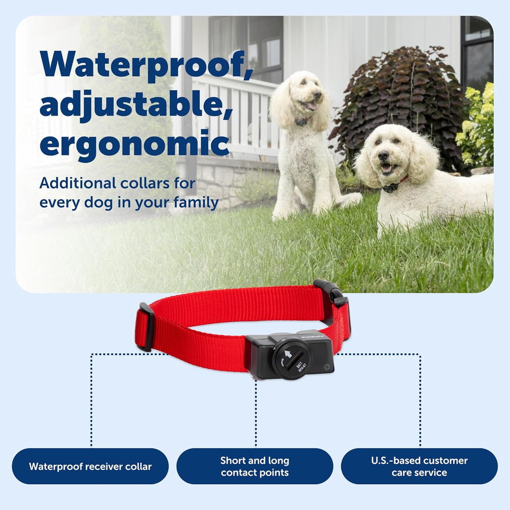 Lightweight pet fence receiver collar showing low battery indicator light