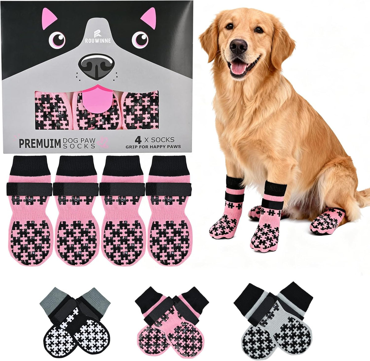 Dog Grippy Socks for Senior Dog - Double Side Dogs Booties to Prevent Licking, Boots & Paw Protectors for Hardwood Floors, No Twist Non Slip Socks for Small Medium Large Dogs, Black, L - Image 11