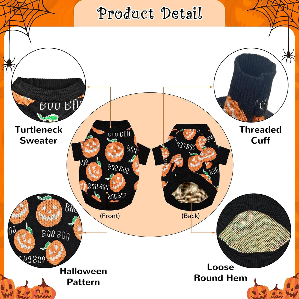 Kitten wearing CooShou Halloween pumpkin knitwear costume