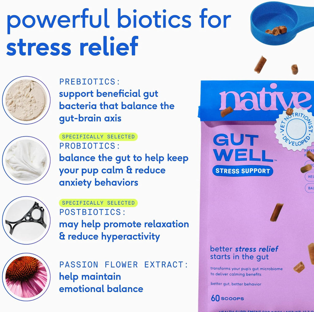 Native Pet triple biotic blend and magnesium stress relief supplement for dogs