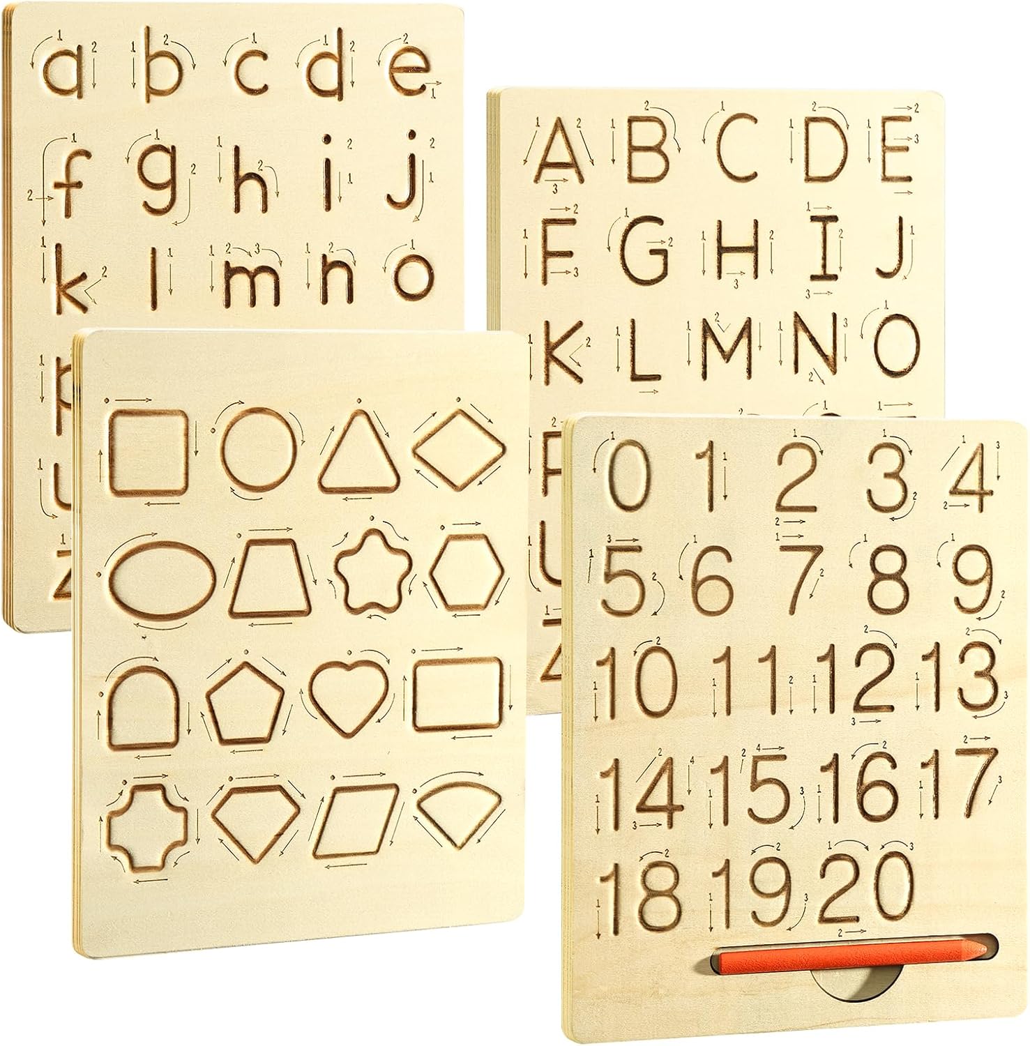 Hzsshb wooden alphabet number tracing boards front view showing uppercase letters and stylus