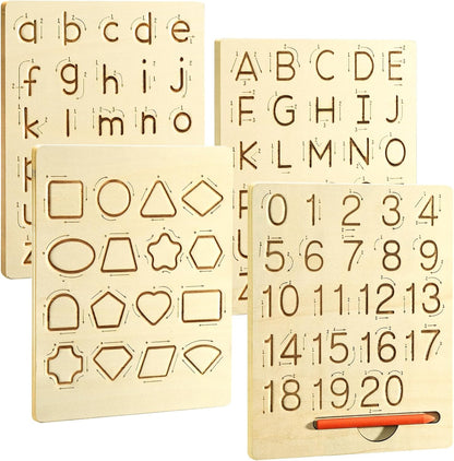 Hzsshb wooden alphabet number tracing boards front view showing uppercase letters and stylus