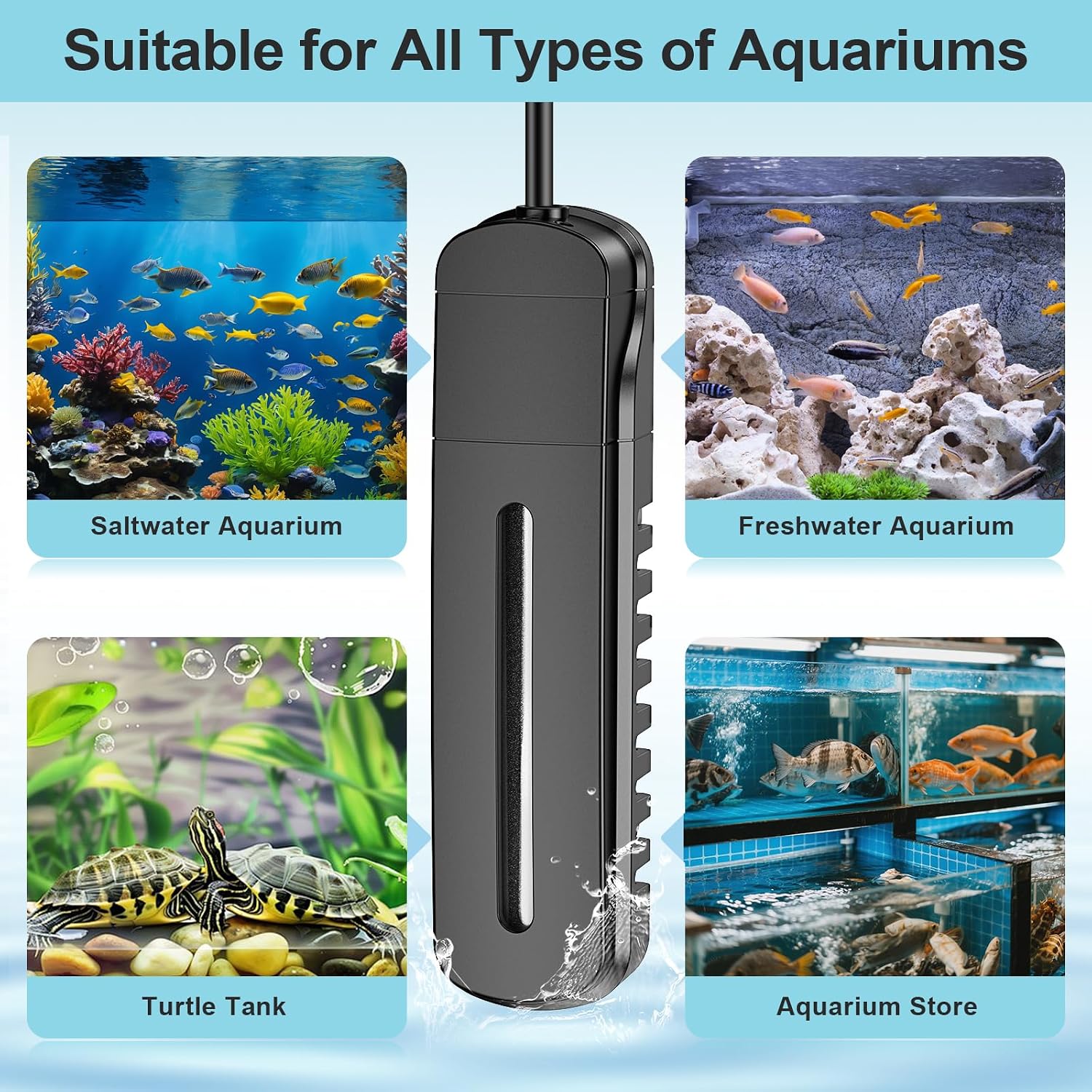 Aquarium heater showing safety power-off feature