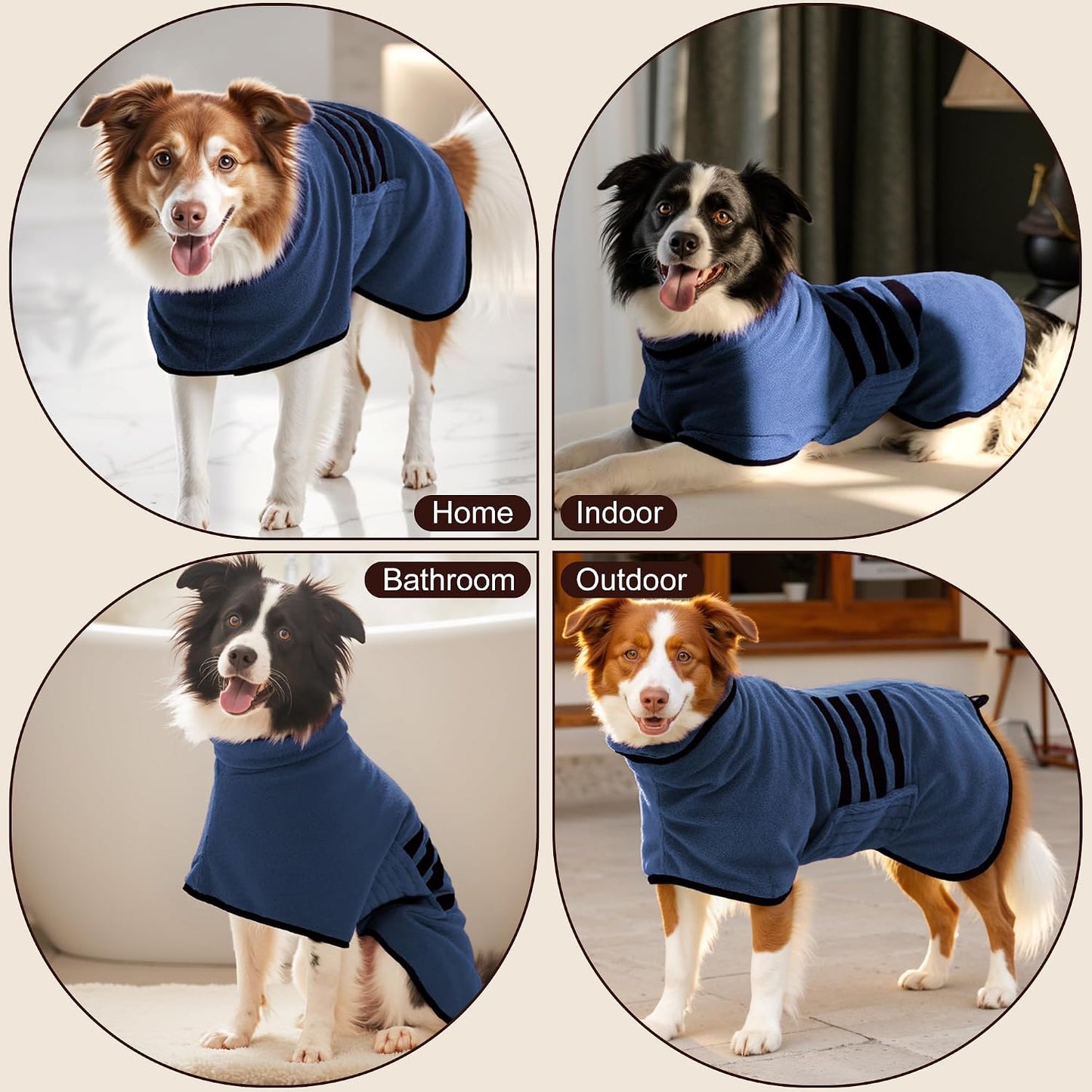 Front view of adjustable dog bathrobe for medium and large dogs