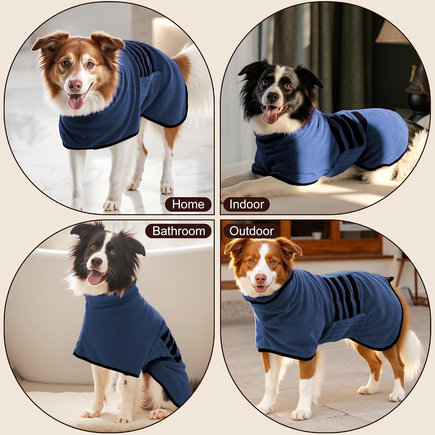 Front view of adjustable dog bathrobe for medium and large dogs