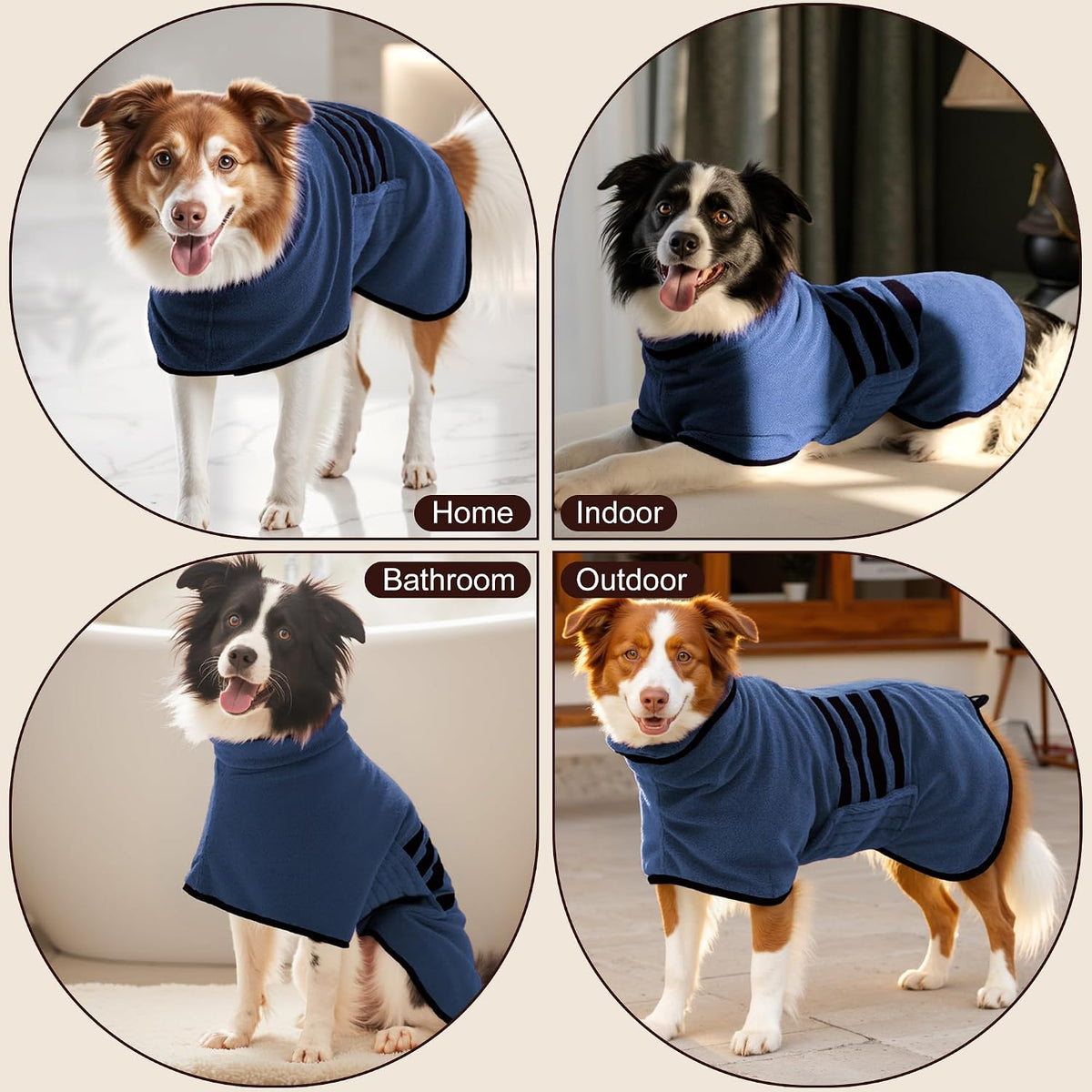 Front view of adjustable dog bathrobe for medium and large dogs