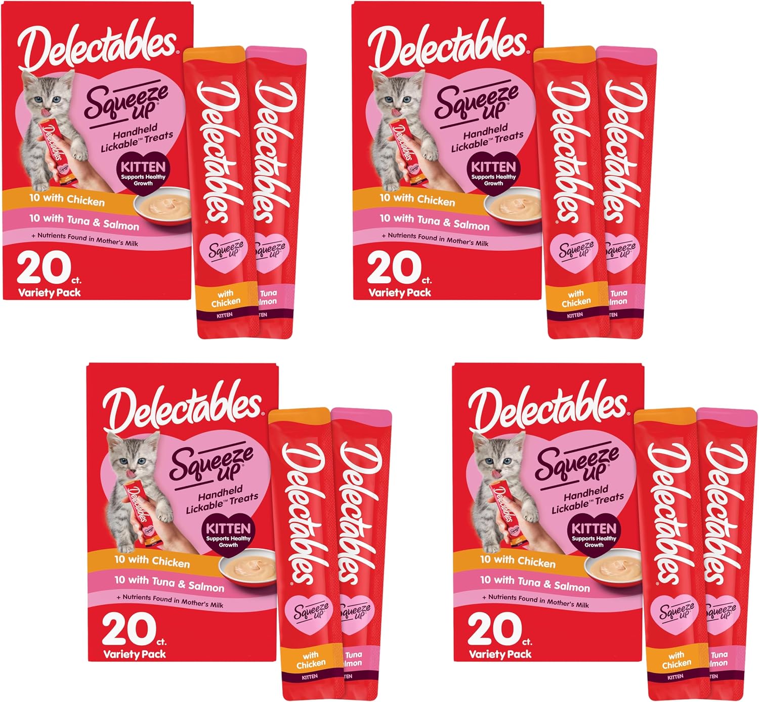 Delectables Squeeze Up Kitten Variety Pack, Creamy Squeezable Puree, Lickable Wet Cat Treats, Grain Free, No Added Fillers, No by-Products, No Added Preservatives, 0.5 Ounces Tube, 20 Tubes Total - Image 11