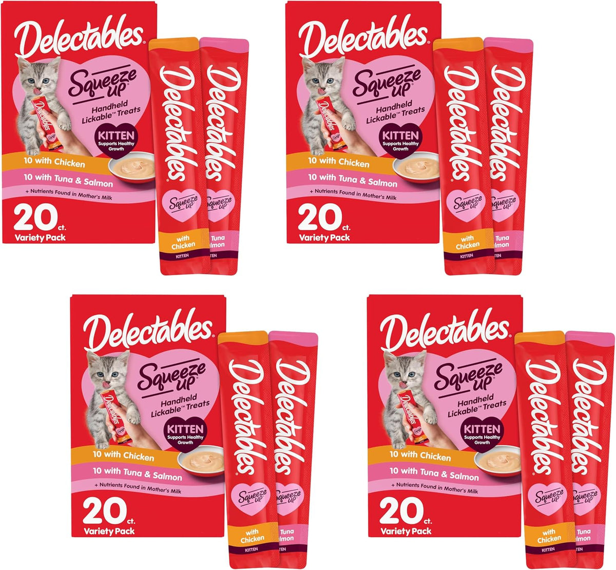 Delectables Squeeze Up Kitten Variety Pack, Creamy Squeezable Puree, Lickable Wet Cat Treats, Grain Free, No Added Fillers, No by-Products, No Added Preservatives, 0.5 Ounces Tube, 20 Tubes Total - Image 11