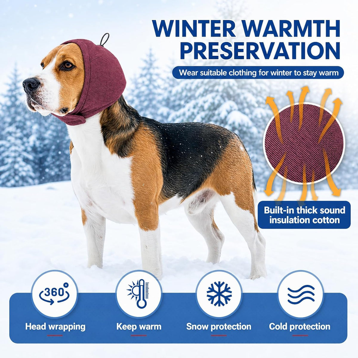 Nanaki imported USA pet care ear protection snood on a calm dog.