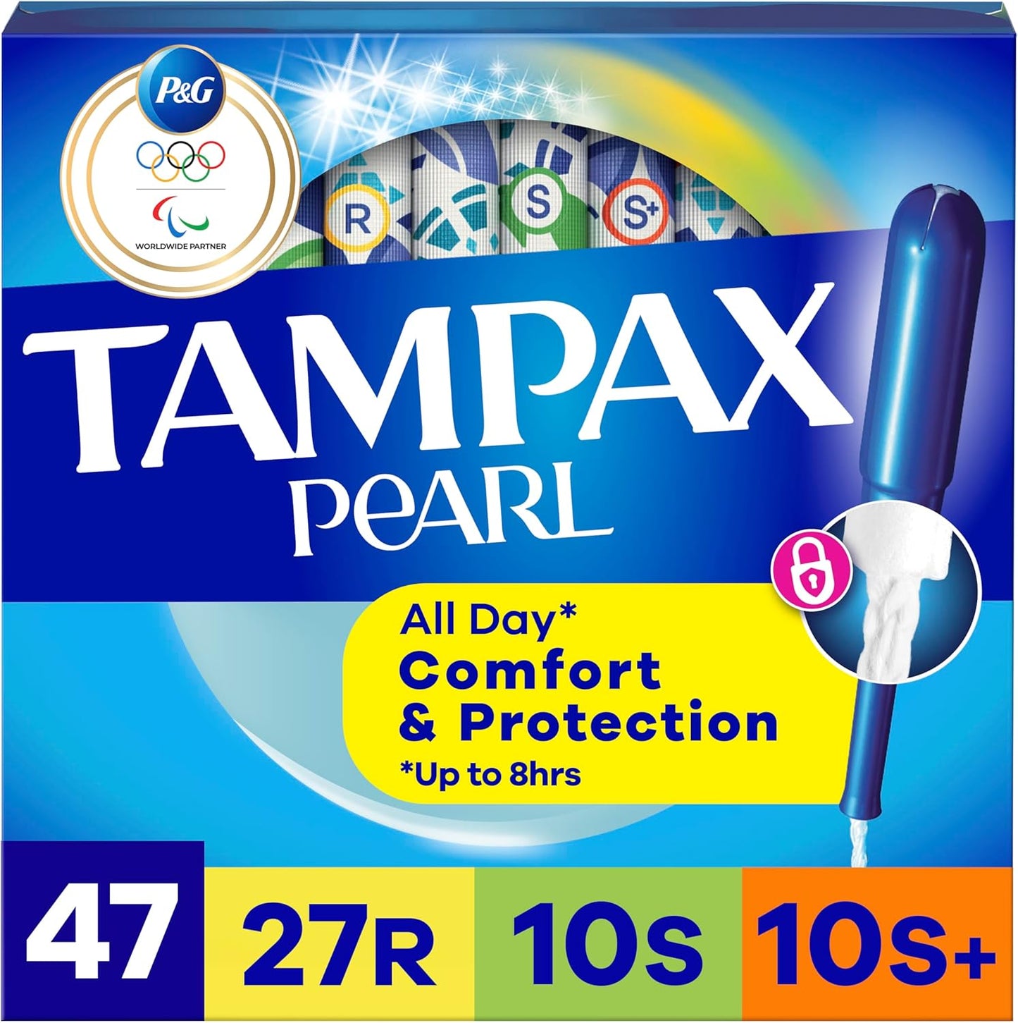 Tampax Pearl Tampons Multipack 47  front view showing LeakGuard Braid technology.