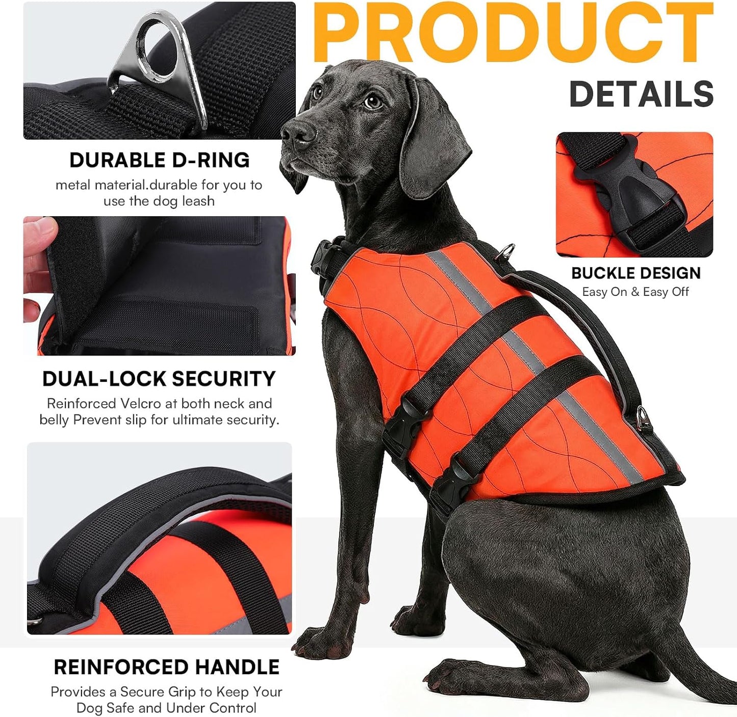 Queenmore pet swimming vest rescue handle back view orange medium